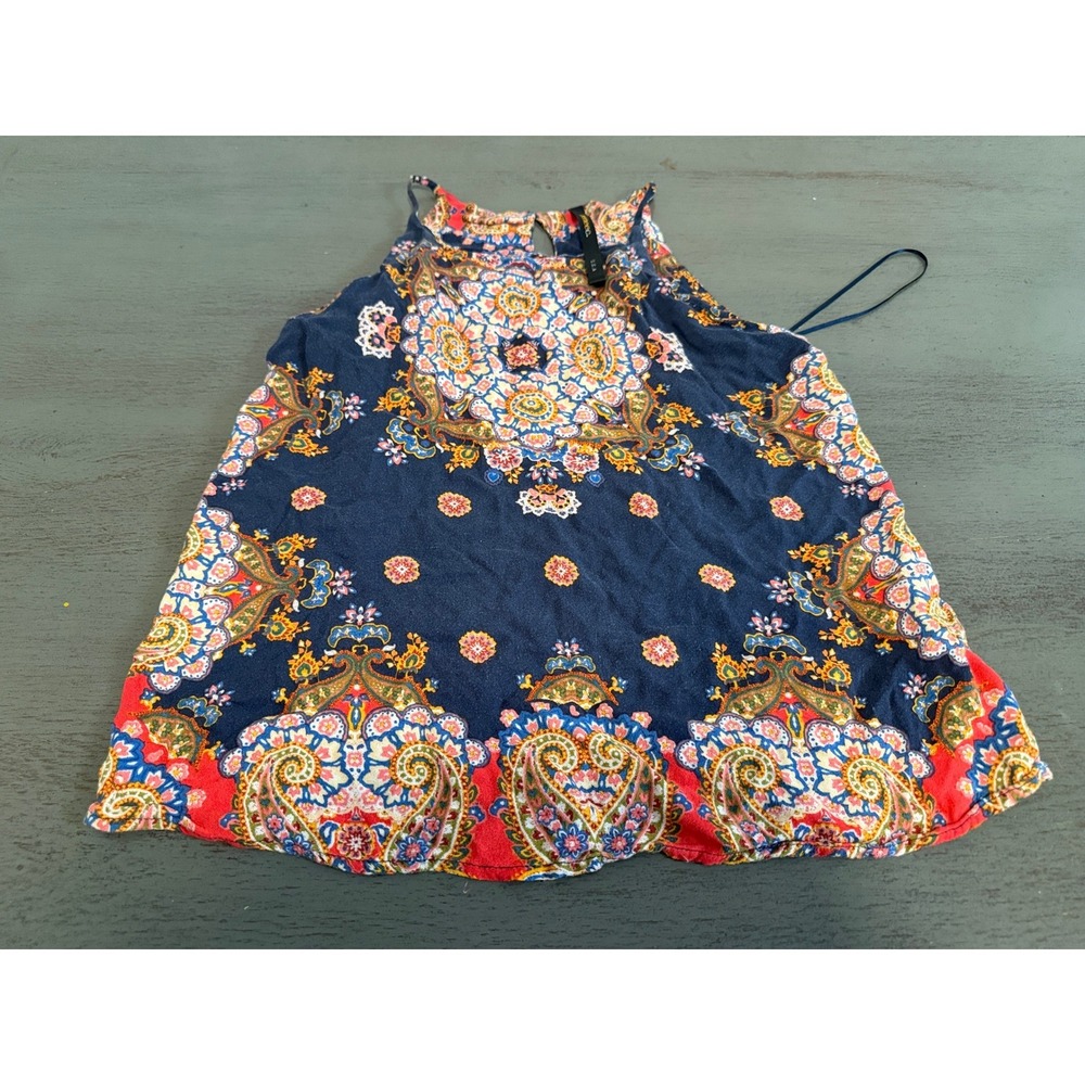 Renee C. Womens Small Navy Blue Paisley Boho Halter Sleeveless Blouse 2662TP64